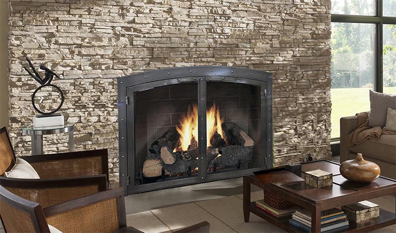 Steel Fireplace Glass Door Masonry - Black Rock Arch - ExceptionalFire