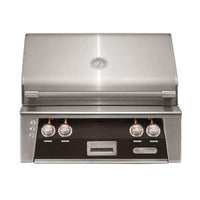 Alfresco ALXE stainless steel built-in natural gas grill with rotisserie and analog thermometer