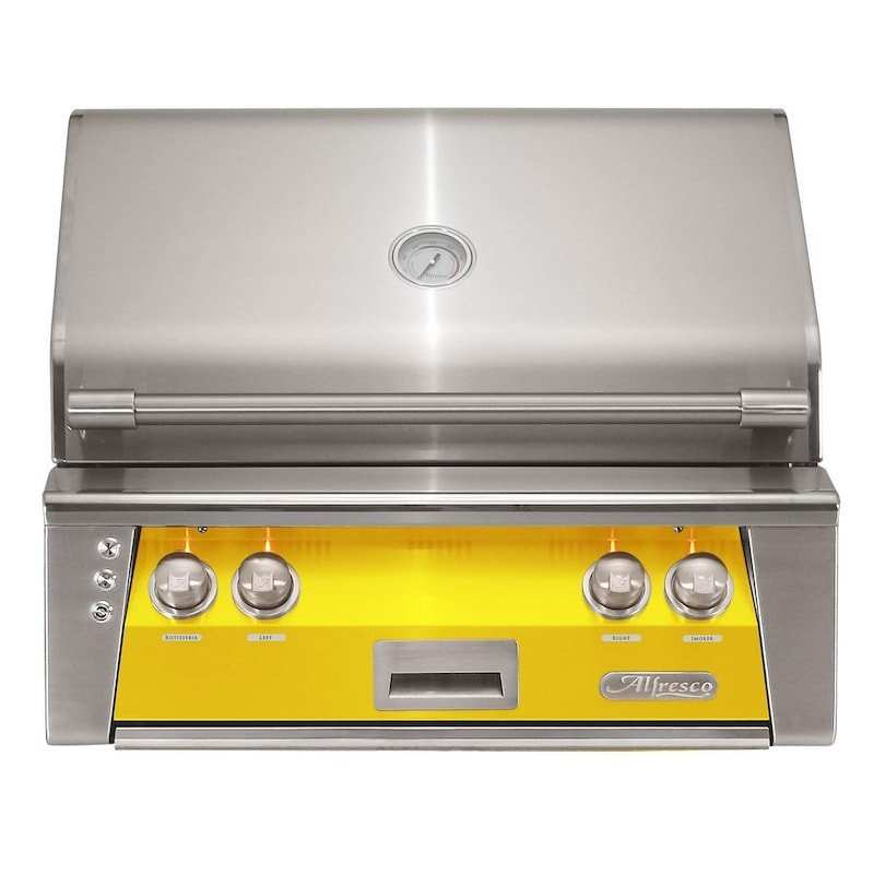 Alfresco ALXE 30-Inch Built-In Natural Gas Grill With Rotisserie in Traffic Yellow - ExceptionalFire