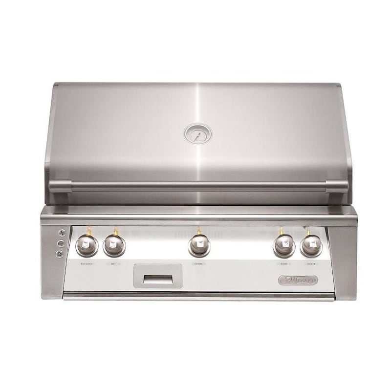 Alfresco ALXE 36-Inch built-in stainless steel natural gas grill with sear zone and rotisserie in matte white