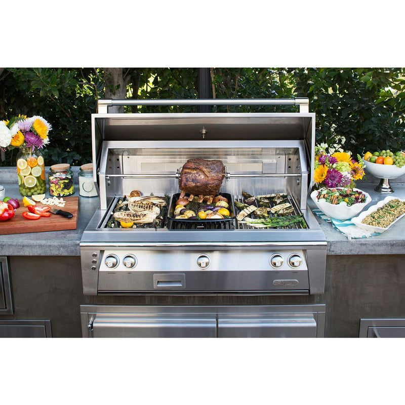 Alfresco ALXE 42-Inch Built-In Natural Gas Grill With Rotisserie in Raspberry Red - ExceptionalFire