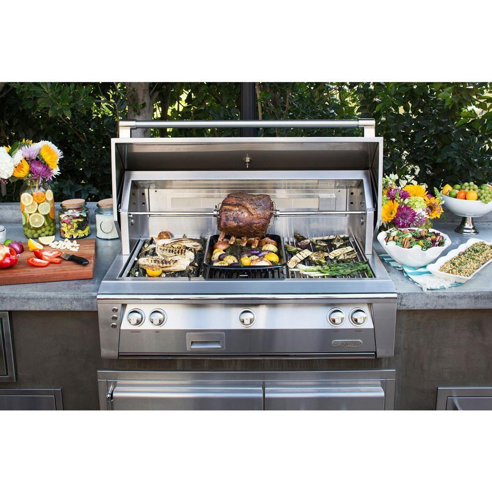 Alfresco ALXE 42-Inch Built-In Natural Gas Grill With Rotisserie in Raspberry Red - ExceptionalFire