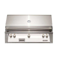 Alfresco ALXE 42-Inch built-in natural gas grill in stainless steel with integrated rotisserie and smoker system