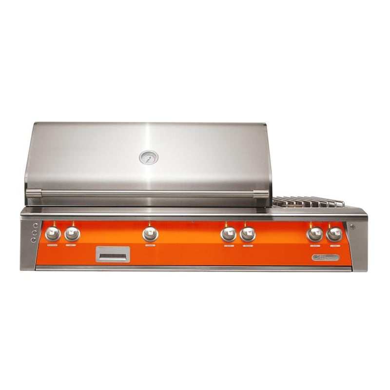 Alfresco ALXE 56-Inch Built-In Natural Gas Deluxe Grill With Rotisserie And Side Burner in Luminous Orange - ExceptionalFire