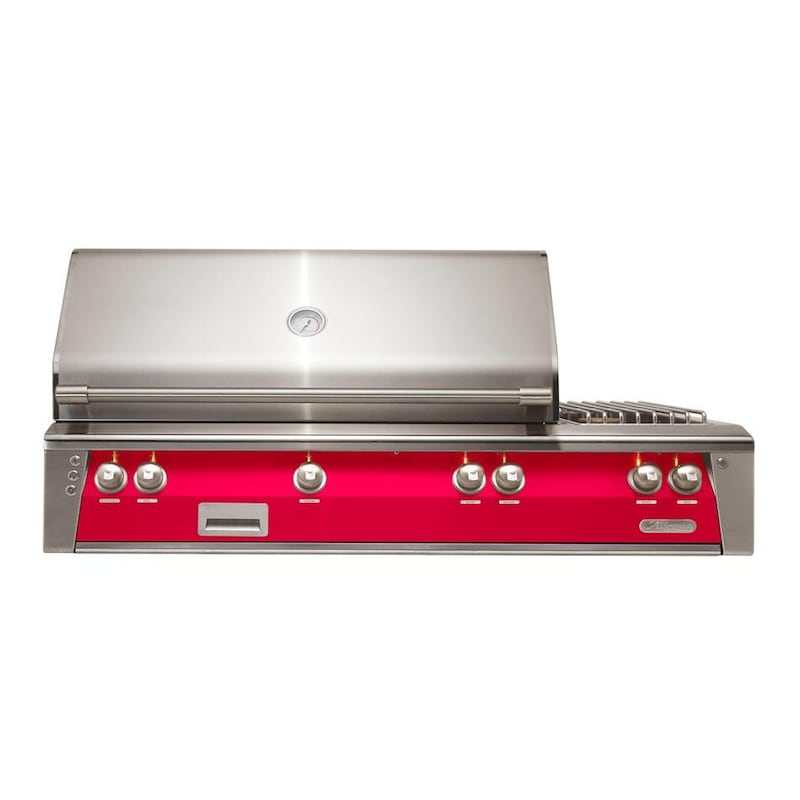 Alfresco ALXE 56-Inch Built-In Natural Gas Deluxe Grill With Rotisserie And Side Burner in Raspberry Red - ExceptionalFire