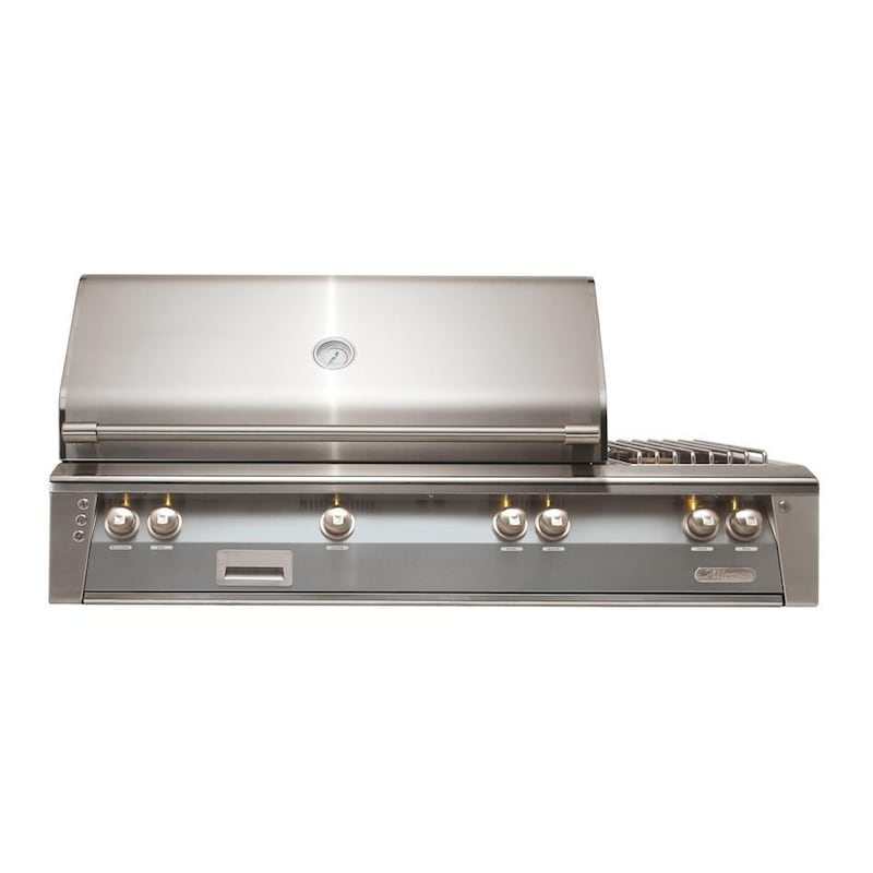 Alfresco ALXE built-in natural gas stainless steel grill with rotisserie and side burner in gray