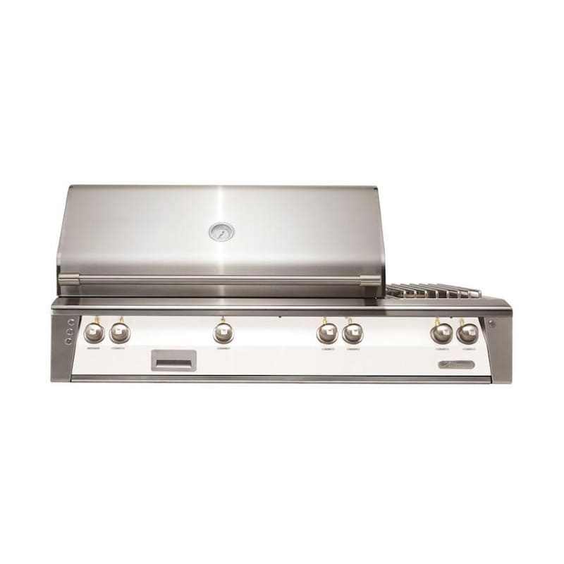 Alfresco ALXE built-in stainless steel natural gas grill with rotisserie and side burner in white matte