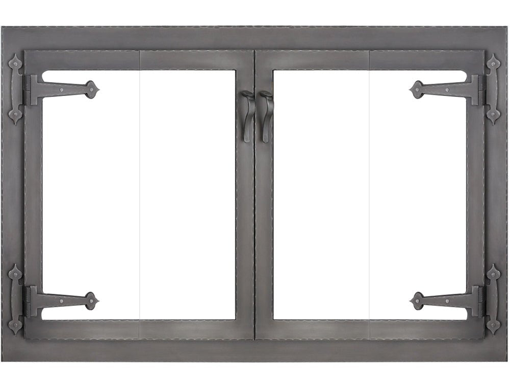 Steel Fireplace Glass Door Masonry & Zero Clearance - Hammered Edge - ExceptionalFire