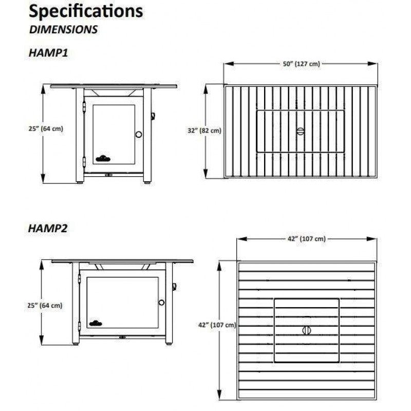 Napoleon Hamptons Grey Gas Fire Table, Rectangular  HAMP1-GY - ExceptionalFire