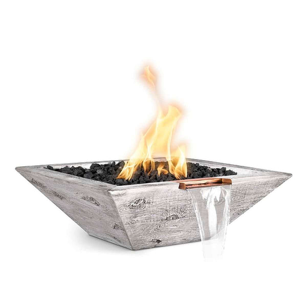 Maya wood grain fire and water bowl with natural gas flame and ebony finish