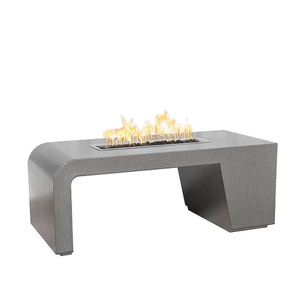Maywood powder coat steel fire pit table with modern design and burning lava rock fire feature