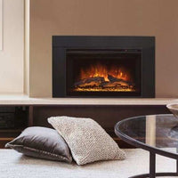Modern Flames ZCR 2 Series 43 inch built-in electric firebox insert with realistic LED flame and driftwood log set in living room setting