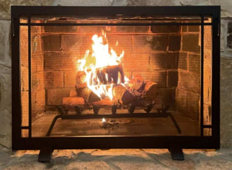 Steel Custom Single Panel Fireplace Screen - Carolina Window Pane - ExceptionalFire
